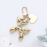 FAUX LEATHER METAL HEART BALLOON DOG BAG CHARM / KEYCHAIN